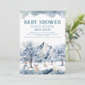Winter Wonderland Blue Baby shower Invitation Kaart (Staand voorkant)