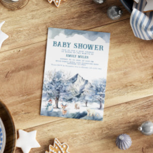 Winter Wonderland Blue Baby shower Invitation Kaart