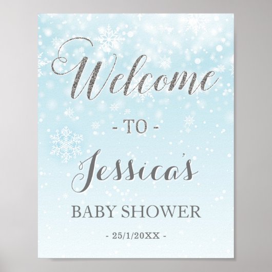 Winter Wonderland Blue Baby shower Welcome Sign Poster (Voorkant)
