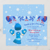 Winter Wonderland Blue Birthday Invitation Kaart (Voorkant / Achterkant)