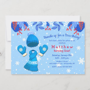 Winter Wonderland Blue Birthday Invitation Kaart