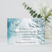 Winter Wonderland Blue Branch Snow Wedding RSVP Kaartje (Staand voorkant)