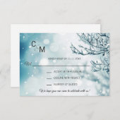 Winter Wonderland Blue Branch Snow Wedding RSVP Kaartje (Voorkant / Achterkant)