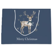 Winter Wonderland Blue Deer Snowflakes Christmas Groot Cadeauzakje (Voorkant)