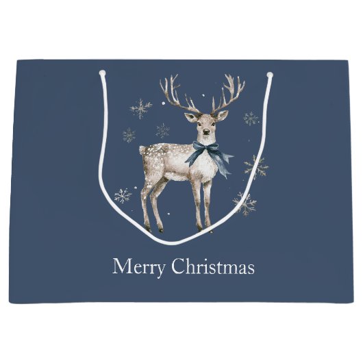 Winter Wonderland Blue Deer Snowflakes Christmas Groot Cadeauzakje (Voorkant)
