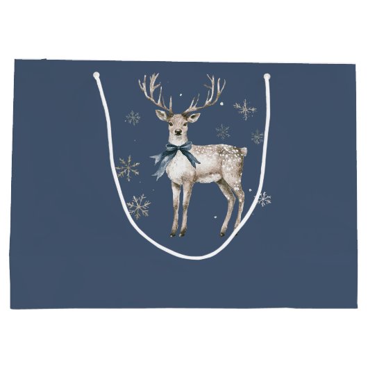 Winter Wonderland Blue Deer Snowflakes Christmas Groot Cadeauzakje (Achterkant)