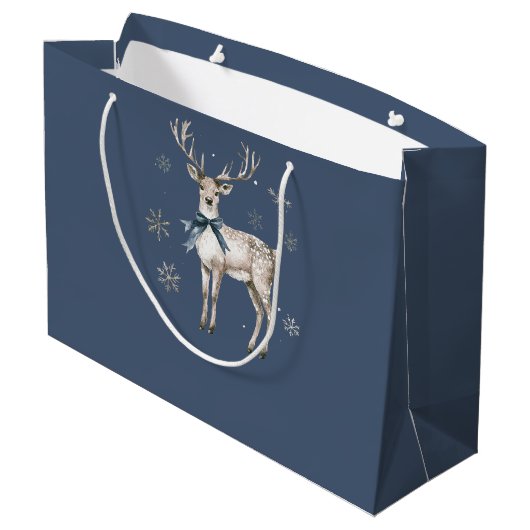 Winter Wonderland Blue Deer Snowflakes Christmas Groot Cadeauzakje (Achterkant Gekanteld)