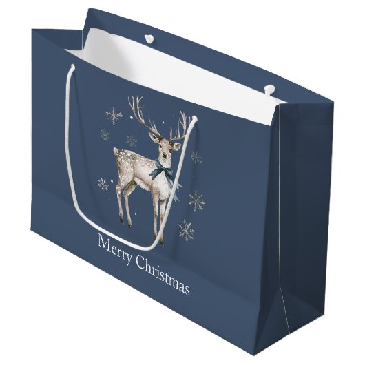 Winter Wonderland Blue Deer Snowflakes Christmas Groot Cadeauzakje (Voorkant Gekanteld)