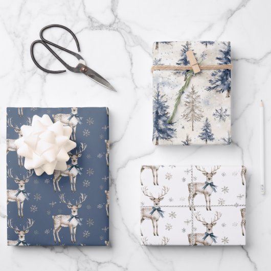 Winter Wonderland Blue Deer Snowflakes Christmas Inpakpapier Vel (Voorkant)