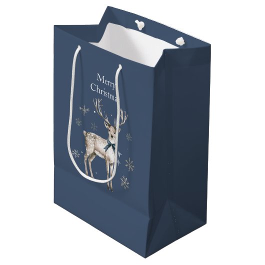 Winter Wonderland Blue Deer Snowflakes Christmas Medium Cadeauzakje (Voorkant Gekanteld)