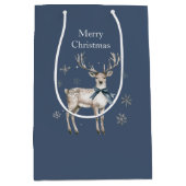 Winter Wonderland Blue Deer Snowflakes Christmas Medium Cadeauzakje (Voorkant)