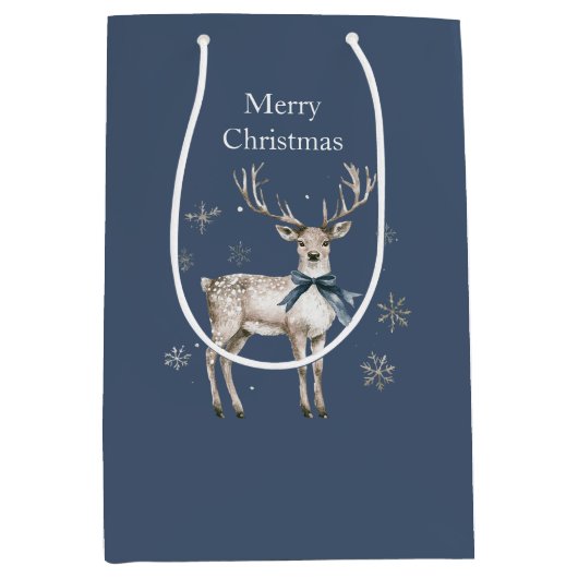 Winter Wonderland Blue Deer Snowflakes Christmas Medium Cadeauzakje (Voorkant)