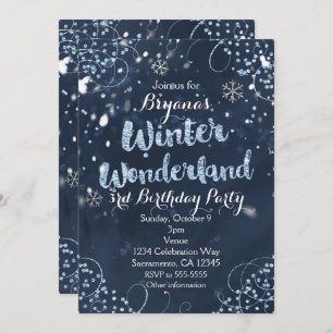 Winter Wonderland Blue Elegant Party Invitations Kaart