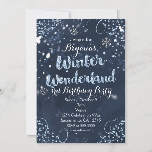 Winter Wonderland Blue Elegant Party Uitnodigingen (Voorkant)