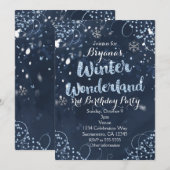 Winter Wonderland Blue Elegant Party Uitnodigingen (Voorkant / Achterkant)