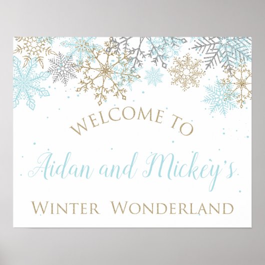 Winter Wonderland Blue en Gold Welcome Sign Poster (Voorkant)