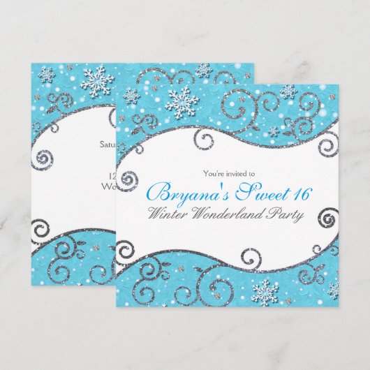 Winter Wonderland Blue en Silver Swirls Bright Blu Kaart (Voorkant / Achterkant)