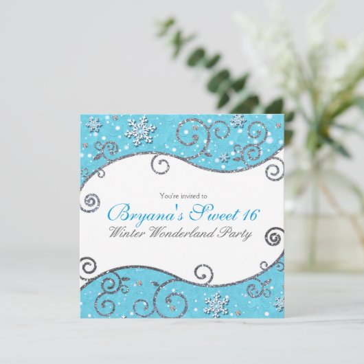 Winter Wonderland Blue en Silver Swirls Bright Blu Kaart (Staand voorkant)