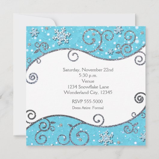 Winter Wonderland Blue en Silver Swirls Bright Blu Kaart (Achterkant)