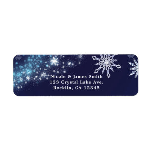 Winter Wonderland Blue en White Sparkle Snowflakes Etiket