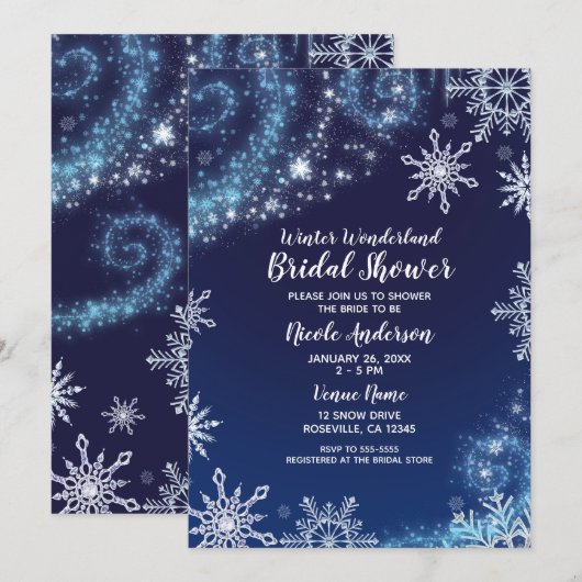 Winter Wonderland Blue en White Sparkle Snowflakes Kaart (Voorkant / Achterkant)