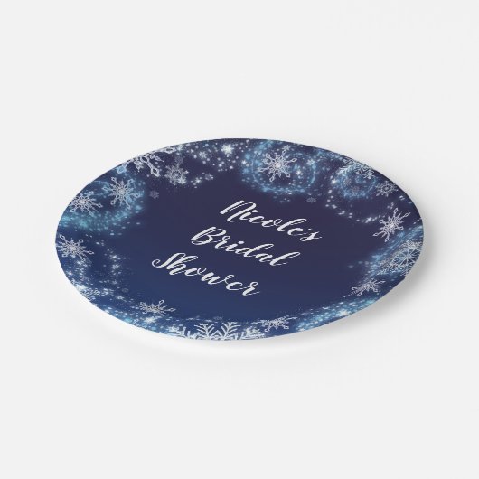 Winter Wonderland Blue en White Sparkle Snowflakes Papieren Bordje (Gekanteld)