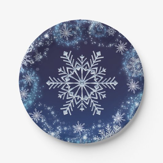 Winter Wonderland Blue en White Sparkle Snowflakes Papieren Bordje (Voorkant)