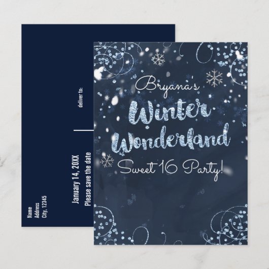 Winter Wonderland Blue Event Save the Date Aankondigingskaart (Voorkant / Achterkant)