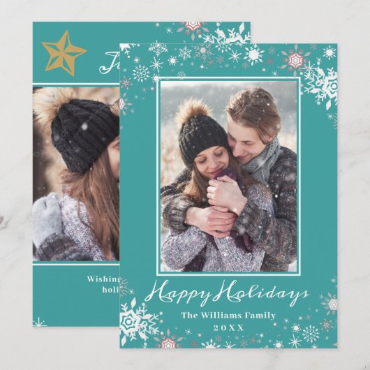 Winter Wonderland Blue Green Prettige feestdagen F Feestdagenkaart (Voorkant / Achterkant)