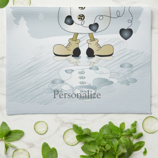 Winter Wonderland Blue Heart Snowmen Theedoek (Gevouwen)