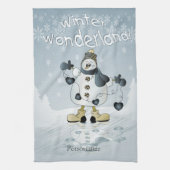 Winter Wonderland Blue Heart Snowmen Theedoek (Verticaal)