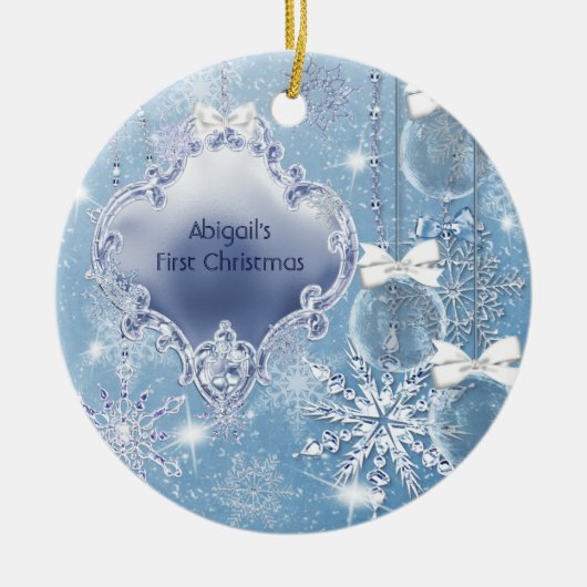 Winter Wonderland Blue Ice Baby's eerste kerst Keramisch Ornament (Voorkant)