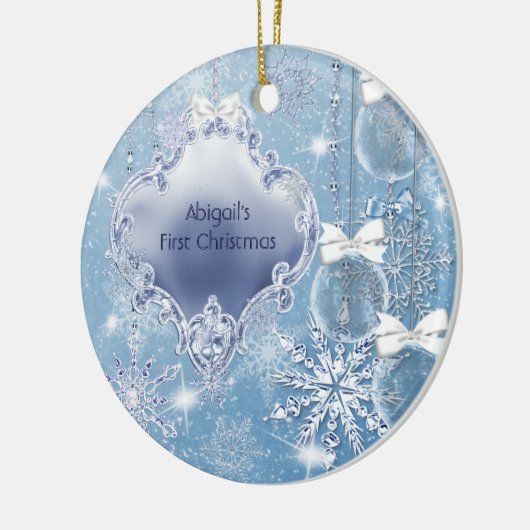Winter Wonderland Blue Ice Baby's eerste kerst Keramisch Ornament (Links)