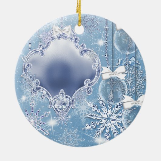 Winter Wonderland Blue Ice Baby's eerste kerst Keramisch Ornament (Achterkant)