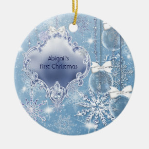 Winter Wonderland Blue Ice Baby's Eerste Kerstmis Keramisch Ornament