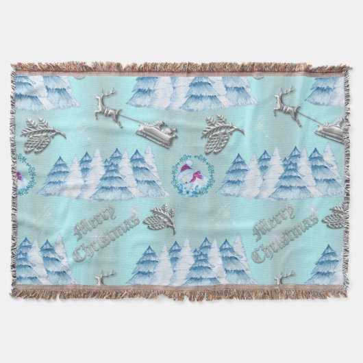Winter Wonderland Blue Merry kerst Deken (Voorkant)