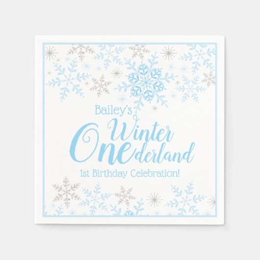 Winter Wonderland Blue Silver Glitter 1e verjaarda Servet (Voorkant)