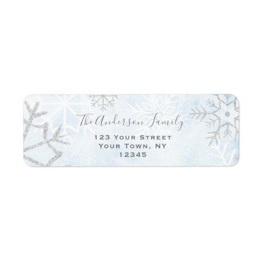 Winter Wonderland Blue Silver Snow Etiket (Voorkant)