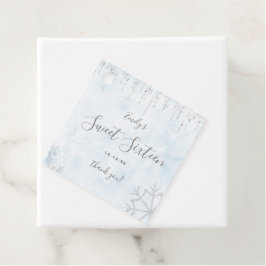 Winter Wonderland Blue Silver Snow Ice Sweet 16 Bedankjes Labels