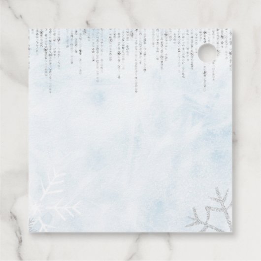 Winter Wonderland Blue Silver Snow Ice Sweet 16 Bedankjes Labels (Achterkant)