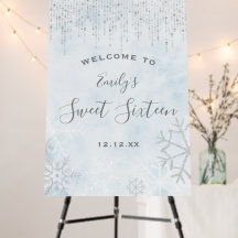Winter Wonderland Blue Silver Snow Ice Sweet 16 Fo