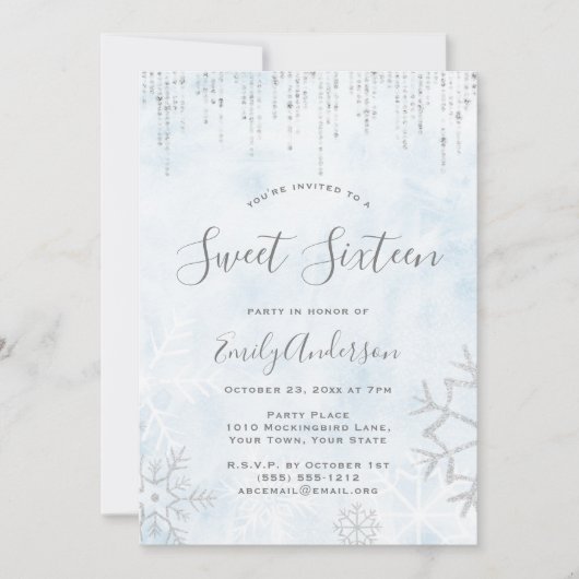 Winter Wonderland Blue Silver Snow Ice Sweet 16 Kaart (Voorkant)