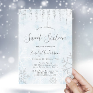 Winter Wonderland Blue Silver Snow Ice Sweet 16 Kaart
