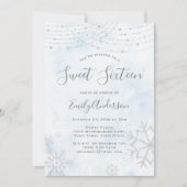 Winter Wonderland Blue Silver Snowflake Sweet 16 Kaart (Voorkant)