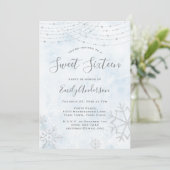 Winter Wonderland Blue Silver Snowflake Sweet 16 Kaart (Staand voorkant)