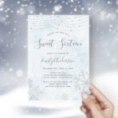 Winter Wonderland Blue Silver Snowflake Sweet 16 Kaart