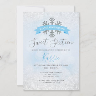 Winter Wonderland Blue Silver Sweet 16 Birthday Kaart