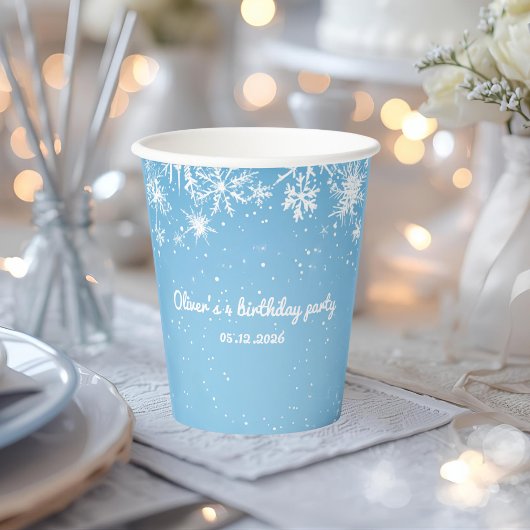 Winter Wonderland Blue Snowflake Papieren Bekers