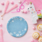 Winter Wonderland Blue Snowflake Papieren Bordje (Feest)