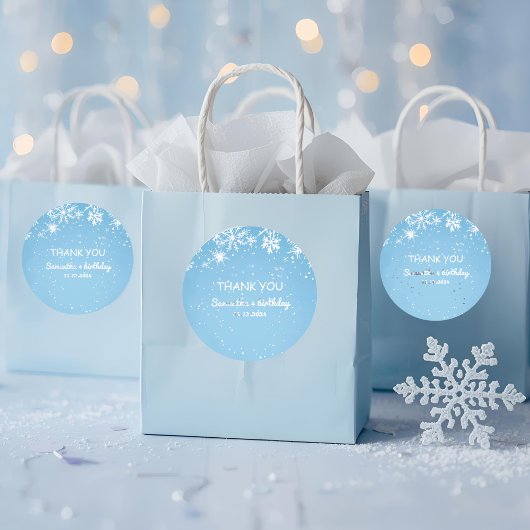 Winter Wonderland Blue Snowflake Thank You Ronde Sticker